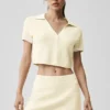 Polo corta in maglia tipo maglione Tennis Club - Avena/Bianco