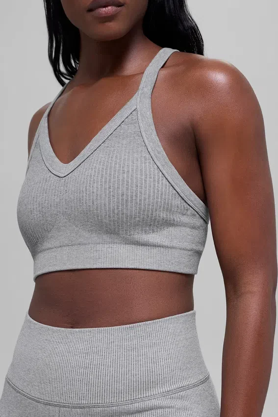 Reggiseno a costine bicolore senza cuciture - Grigio nebbia chiaro melange