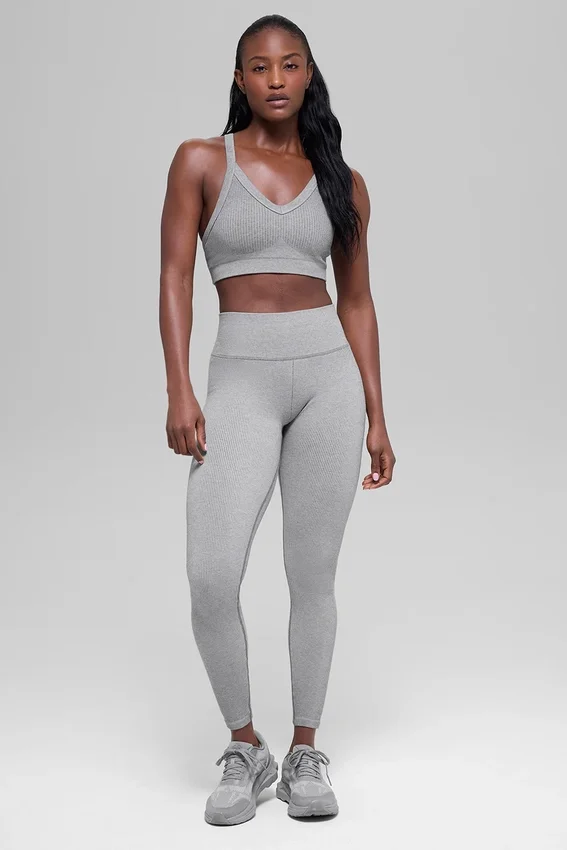 Reggiseno a costine bicolore senza cuciture - Grigio nebbia chiaro melange