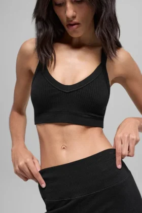 Reggiseno a costine bicolore senza cuciture - Nero