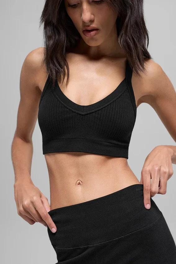 Reggiseno a costine bicolore senza cuciture - Nero