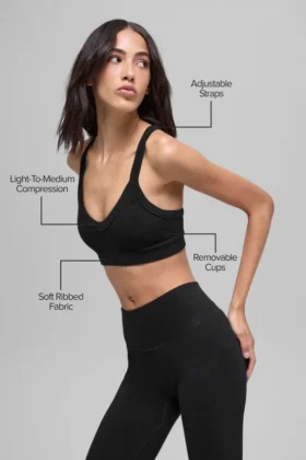 Reggiseno a costine bicolore senza cuciture – Nero