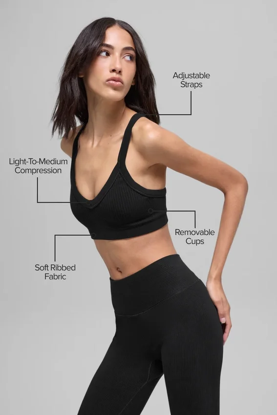 Reggiseno a costine bicolore senza cuciture - Nero