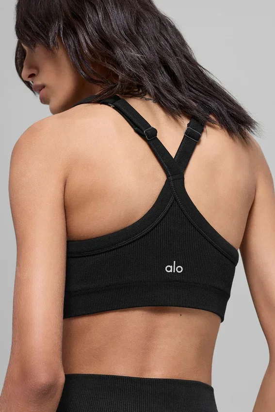 Reggiseno a costine bicolore senza cuciture - Nero
