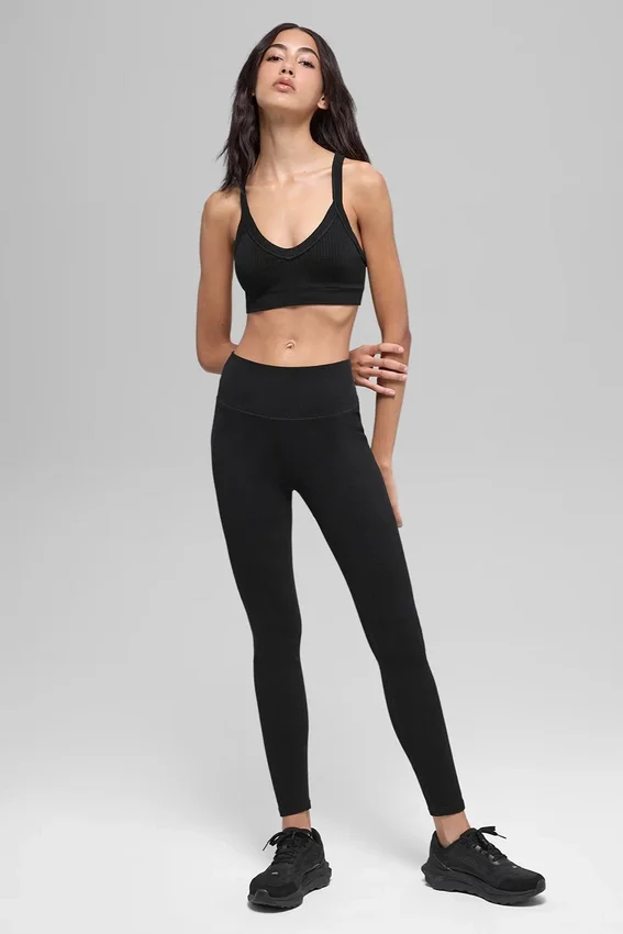 Reggiseno a costine bicolore senza cuciture - Nero