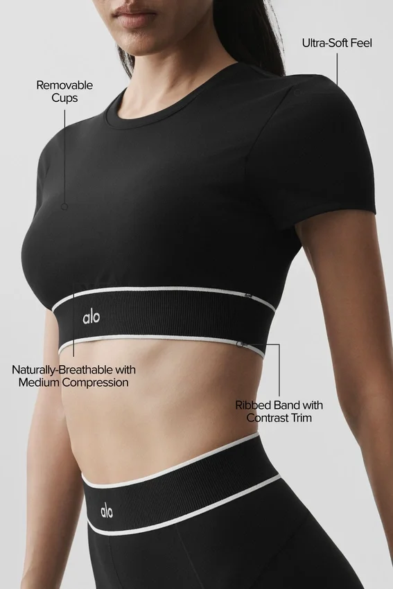 Reggiseno a maniche corte Alo Softsculpt Amp It up - Nero