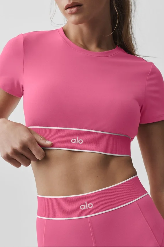 Reggiseno a maniche corte Alo Softsculpt Amp It up - Rosa Paradiso