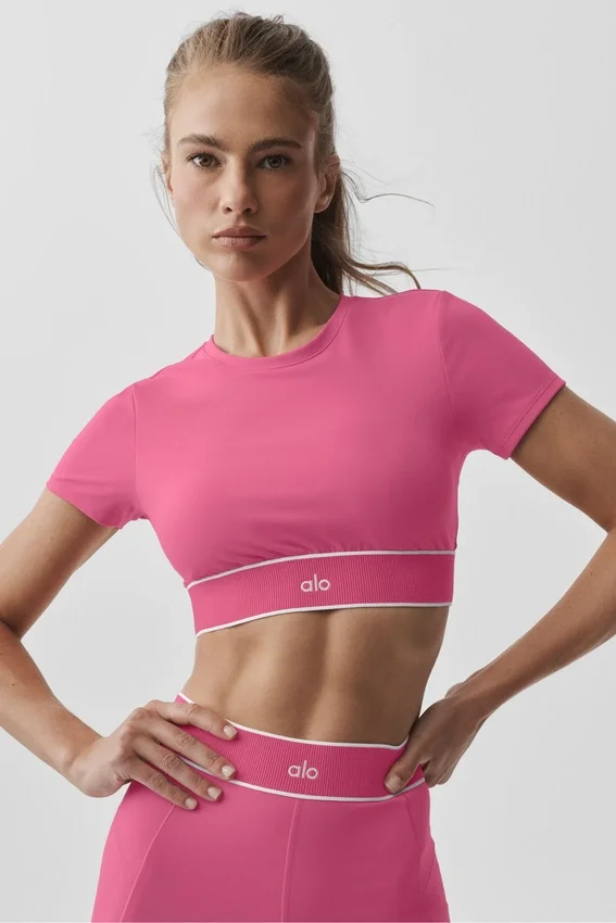 Reggiseno a maniche corte Alo Softsculpt Amp It up - Rosa Paradiso