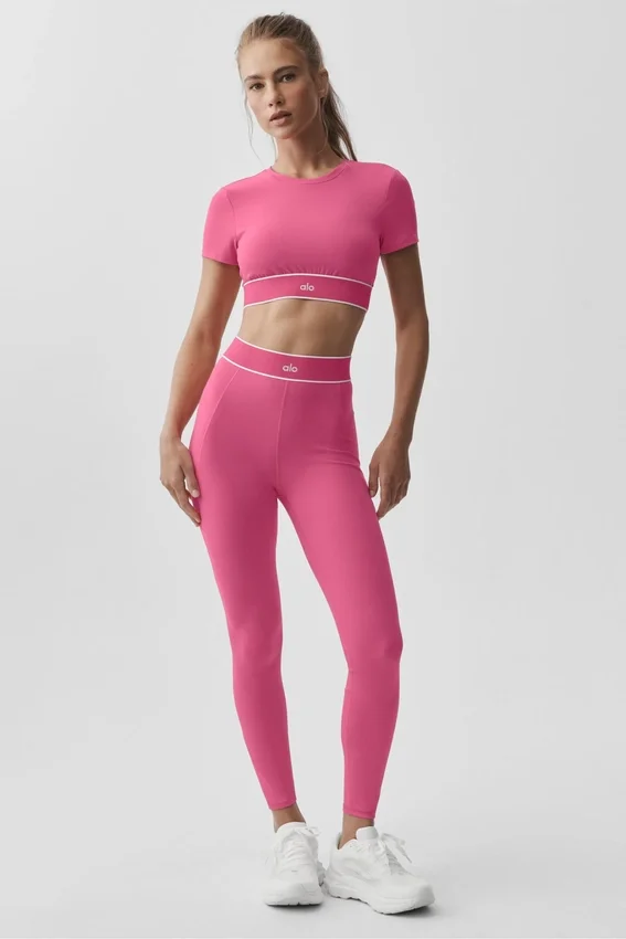 Reggiseno a maniche corte Alo Softsculpt Amp It up - Rosa Paradiso