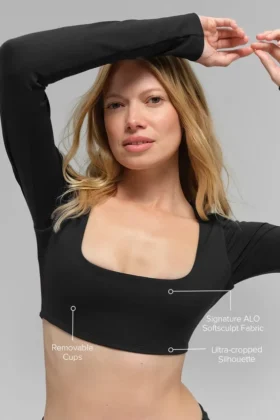 Reggiseno a maniche lunghe Alo Softsculpt Precision – Nero