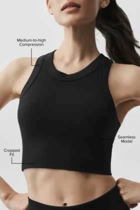 Reggiseno Delight senza cuciture in modal a coste con collo alto – Nero