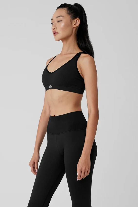 Reggiseno Favorite a costine senza cuciture - Nero