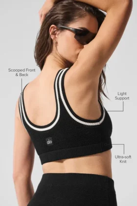 Reggiseno in maglia stile maglione da tennis club – Nero/Avorio
