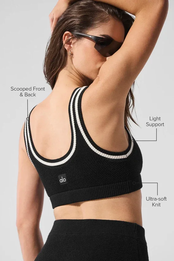 Reggiseno in maglia stile maglione da tennis club - Nero/Avorio