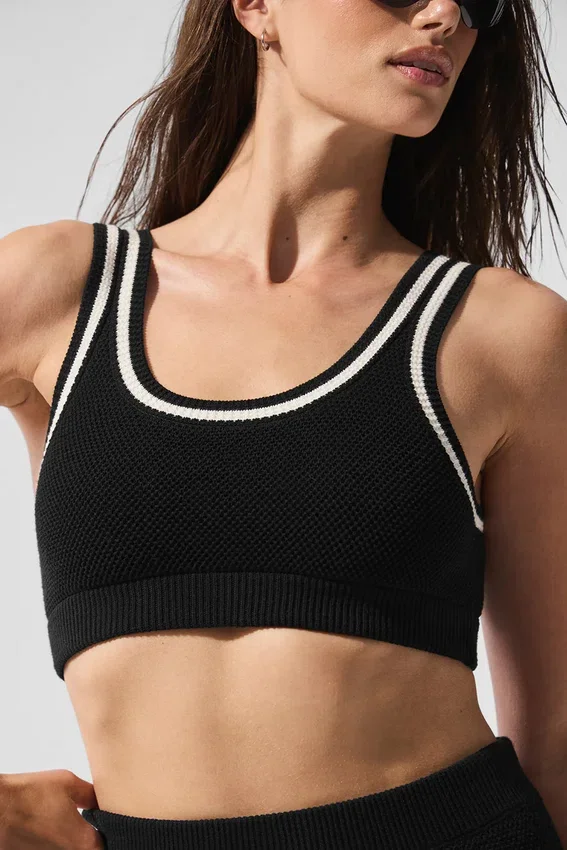 Reggiseno in maglia stile maglione da tennis club - Nero/Avorio