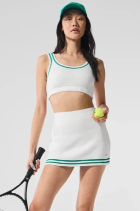 Reggiseno in maglia stile maglione Tennis Club - Bianco/Verde abete