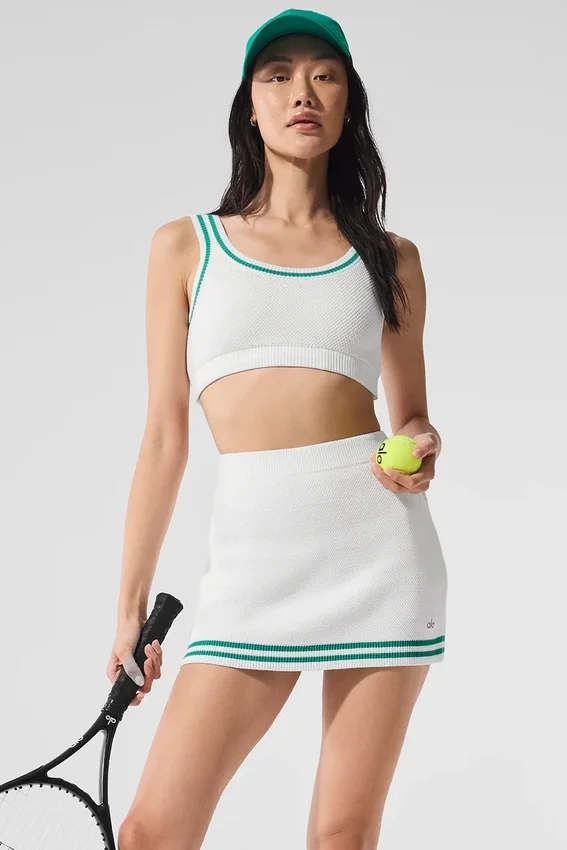 Reggiseno in maglia stile maglione Tennis Club - Bianco/Verde abete