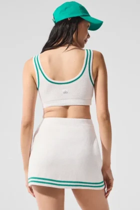 Reggiseno in maglia stile maglione Tennis Club – Bianco/Verde abete