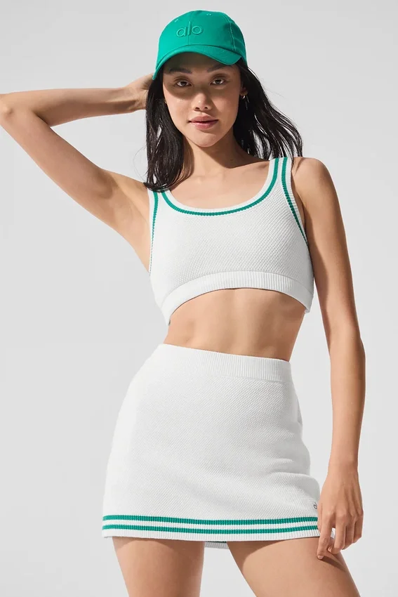 Reggiseno in maglia stile maglione Tennis Club - Bianco/Verde abete