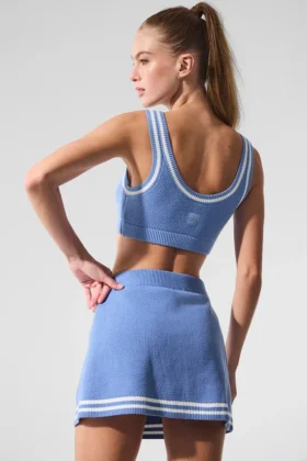 Reggiseno in maglia stile maglione Tennis Club – Blu cristallino/Bianco