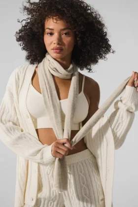 Sciarpa in cashmere con effetto frost leggero - Latte invernale/Avorio