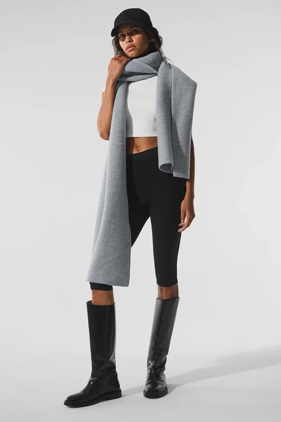 Sciarpa oversize in lana merino - Grigio melange sfumato
