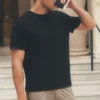 T-shirt a maniche corte Coastal in jersey di lino - Nero