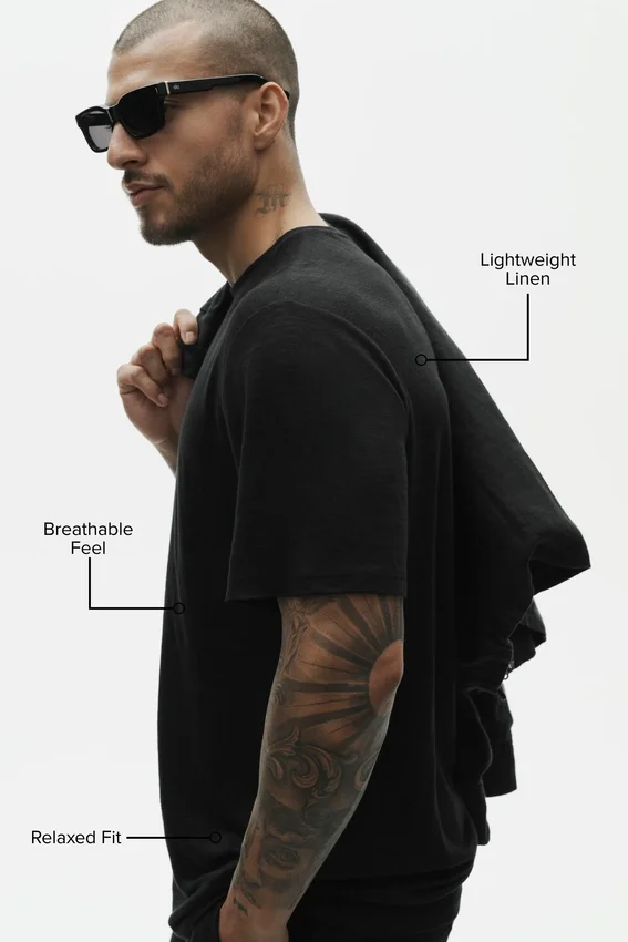 T-shirt a maniche corte Coastal in jersey di lino - Nero