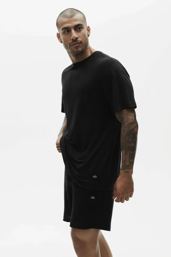 T-shirt a maniche corte Coastal in jersey di lino - Nero