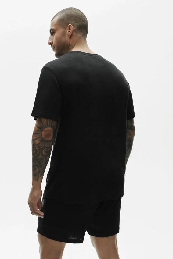 T-shirt a maniche corte Coastal in jersey di lino - Nero