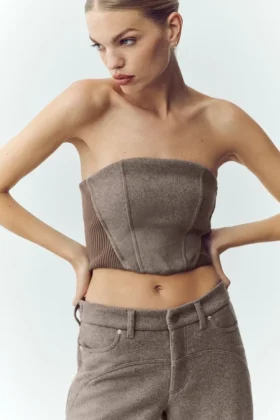 Top a corsetto Nightcap in misto lana - Cacao alpino melange