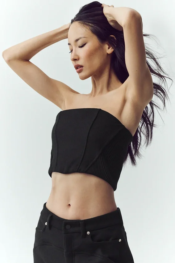 Top a corsetto Nightcap in misto lana - Nero
