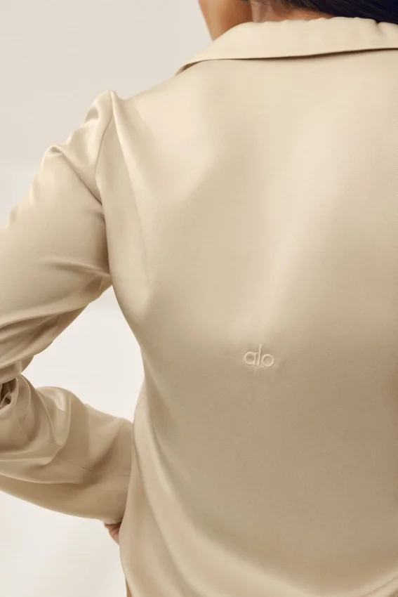 Top a maniche lunghe Radiance in misto seta - Beige sabbia