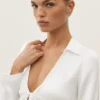 Top a maniche lunghe Radiance in misto seta - Bianco