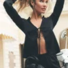 Top a maniche lunghe Radiance in misto seta - Nero