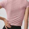 Top con maniche corte e collo alto in punto senza cuciture - Rosa vintage