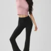Top con maniche corte e collo alto in punto senza cuciture - Rosa vintage