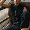 Top senza maniche in maglia denim con zip integrale - Nero/Antracite