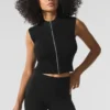 Top senza maniche in maglia denim con zip integrale - Nero/Antracite