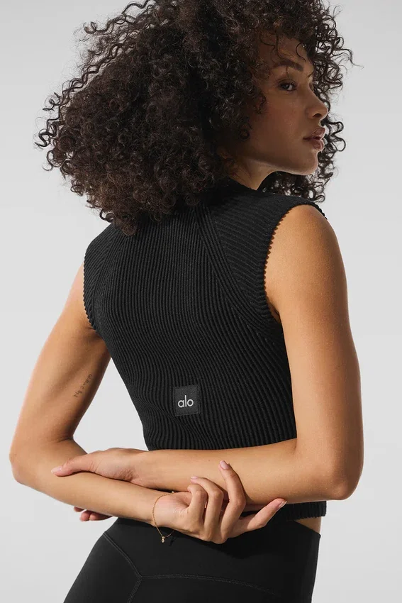 Top senza maniche in maglia denim con zip integrale - Nero/Antracite