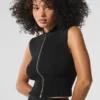 Top senza maniche in maglia denim con zip integrale - Nero/Antracite
