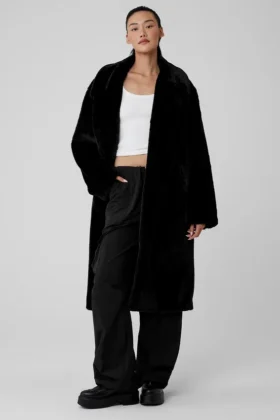 Trench oversize in pelliccia sintetica - Nero