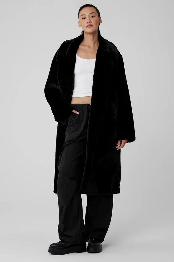 Trench oversize in pelliccia sintetica - Nero