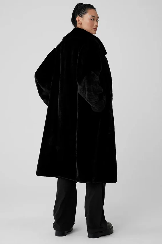 Trench oversize in pelliccia sintetica - Nero