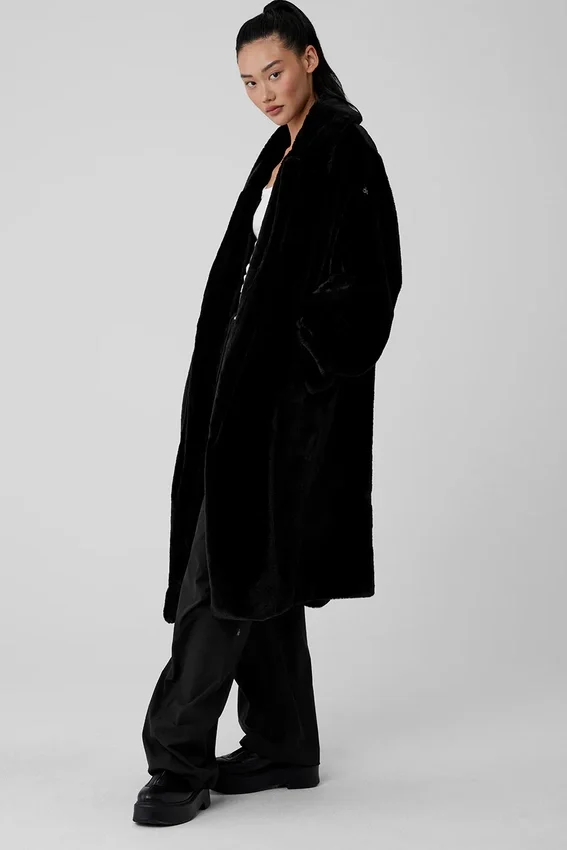 Trench oversize in pelliccia sintetica - Nero