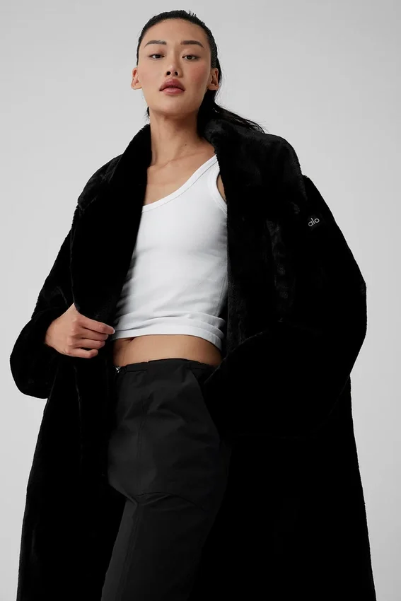 Trench oversize in pelliccia sintetica - Nero