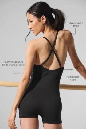 Tutina Favorite a costine senza cuciture – Nera