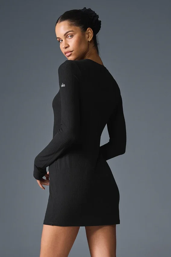 Vestito a maniche lunghe a costine Sea Coast - Nero