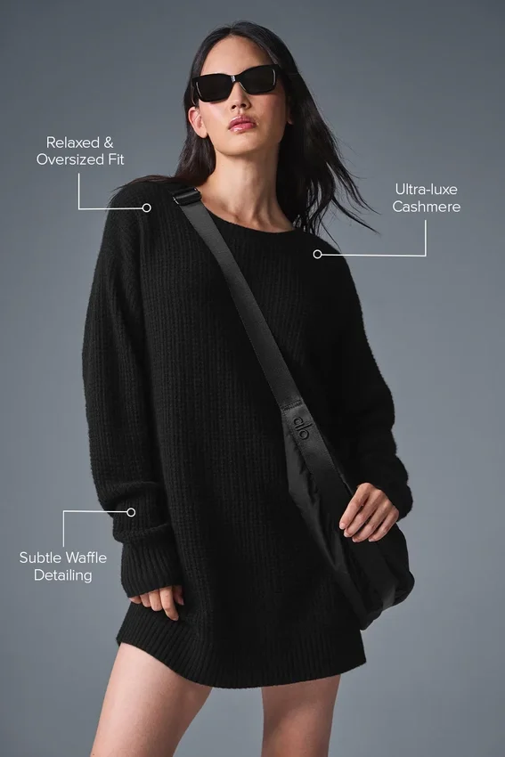 Vestito in cashmere morbido a trama waffle - Nero