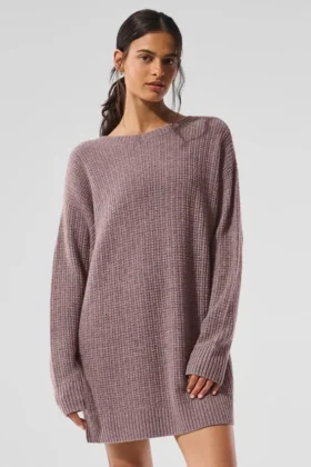 Vestito in cashmere morbido con trama a nido d’ape - Grigio melange fungo
